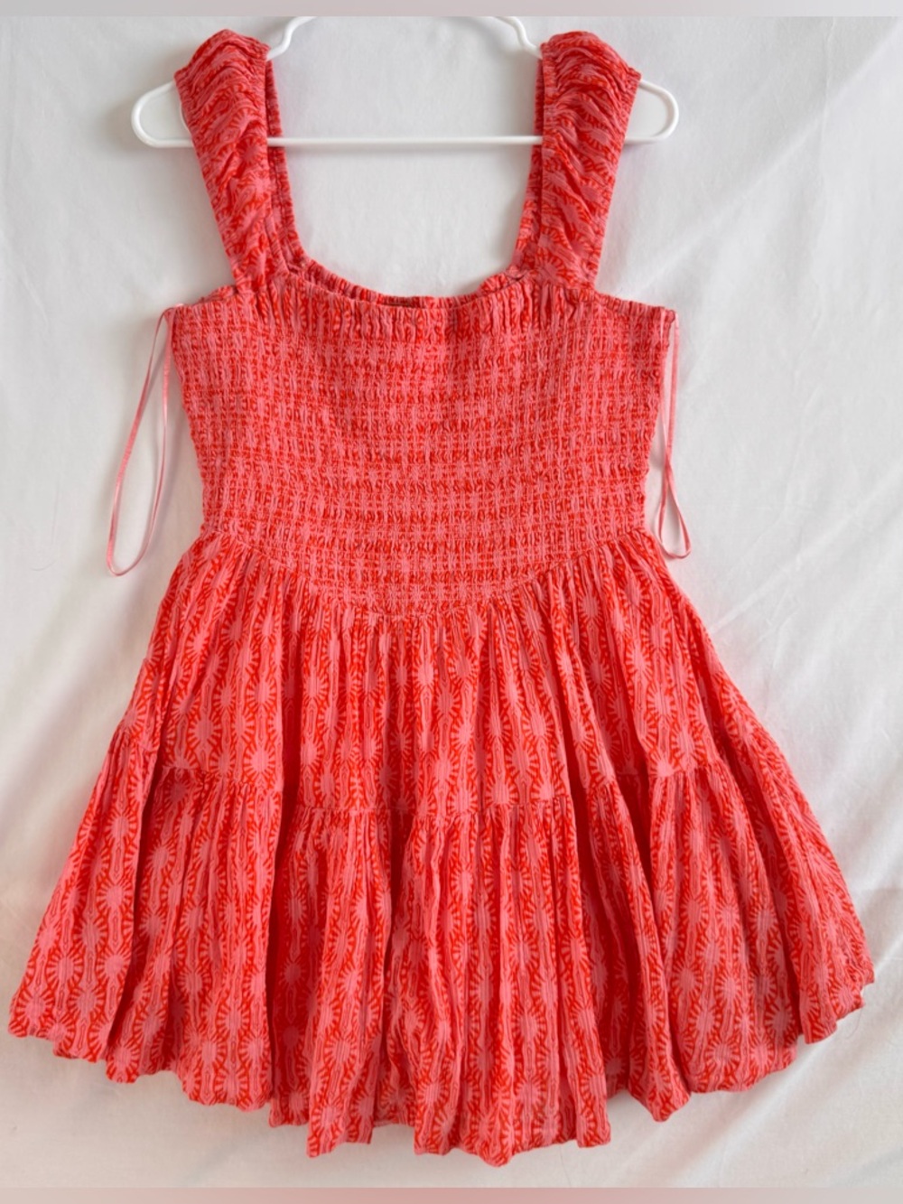 Free People Annie Mini Dress Pink and Orange Smocked Top - Size M